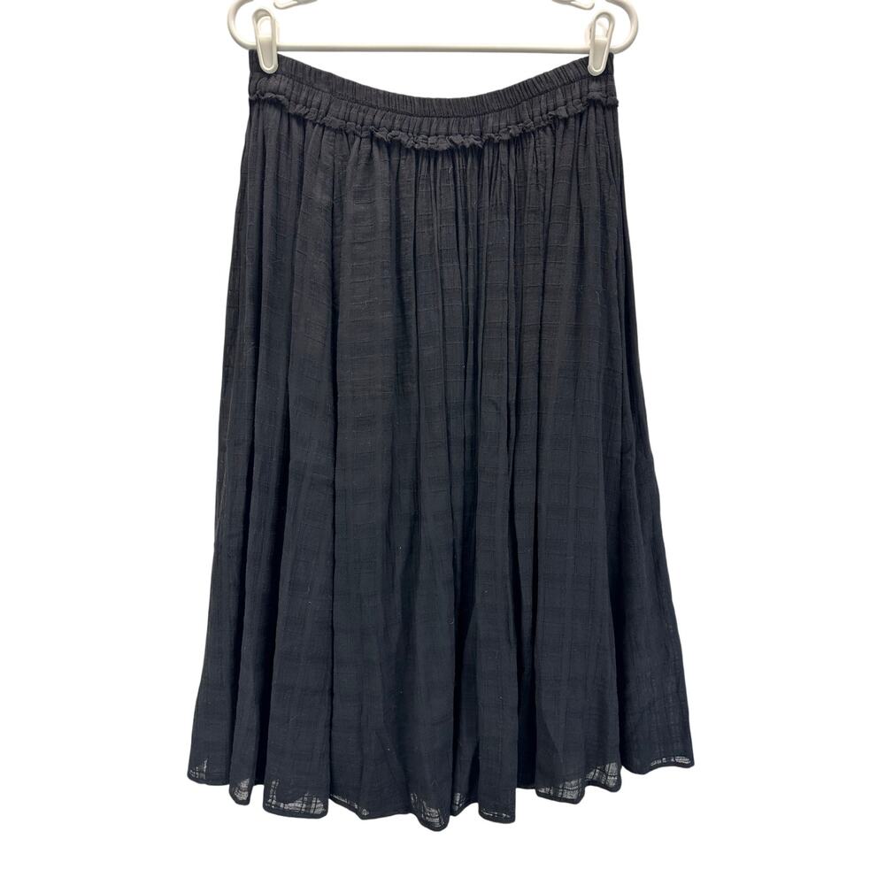 Raquel Allegra Gauze Full Skirt Black Long Plaid Texture Cotton Med